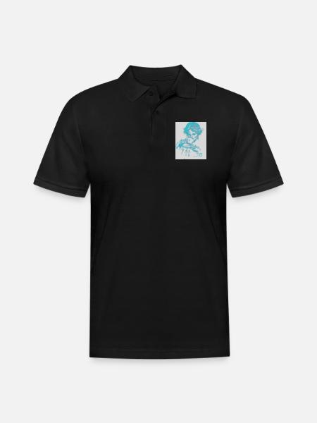 Cyan Coffee Sketch Portrait - Men's Pique Polo Shirt - black