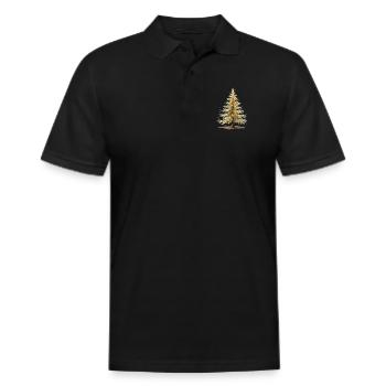 Merry Christmas Pine Tree Painting Print - Men's Pique Polo Shirt - black - Front
