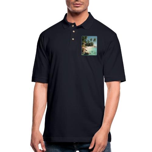 Serene Tropical Beach Floral Design - Men's Pique Polo Shirt
