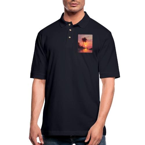 Tropical Beach Sunset Palm Design - Men's Pique Polo Shirt