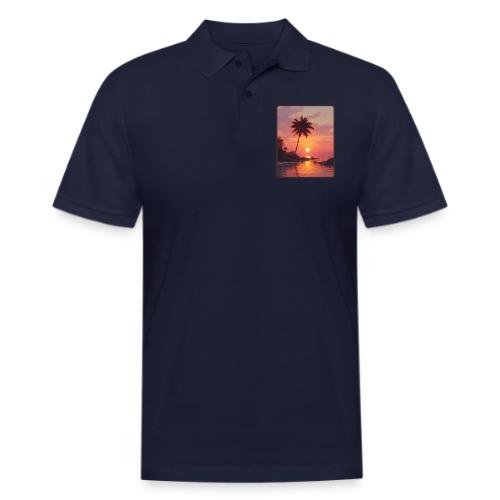 Tropical Beach Sunset Palm Design - Men's Pique Polo Shirt