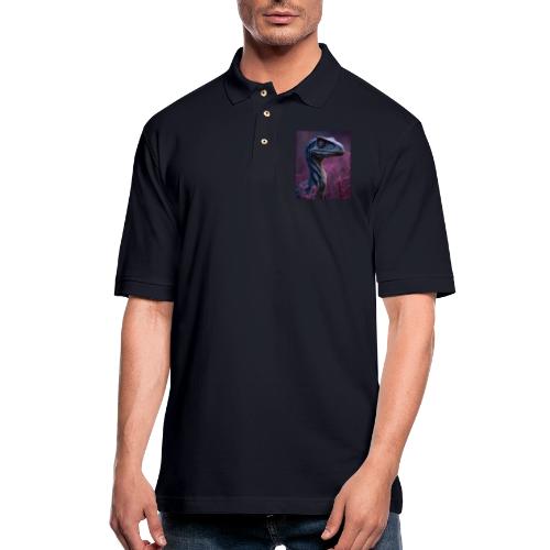 Blue Velociraptor Portrait Design - Men's Pique Polo Shirt