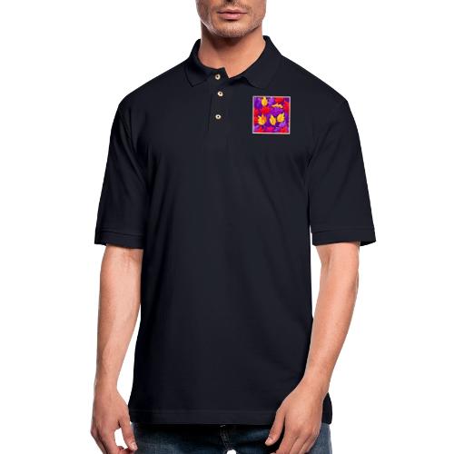 Vivid Cartoon Leaves: Purple, Yellow, Red - Men's Pique Polo Shirt