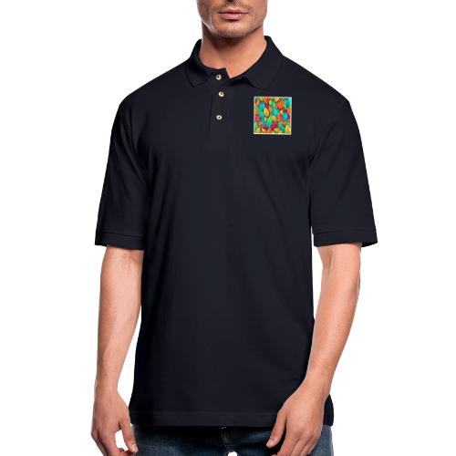 Vibrant Cartoon Leaves Art - Men's Pique Polo Shirt