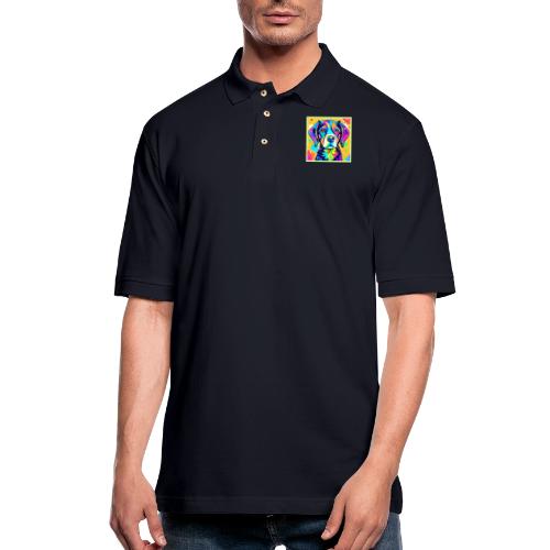 Rainbow Dog Portrait Design - Men's Pique Polo Shirt