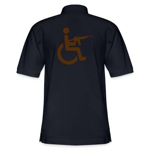 Wheelchair user armed with a automatic M16 rifle - Men's Pique Polo Shirt