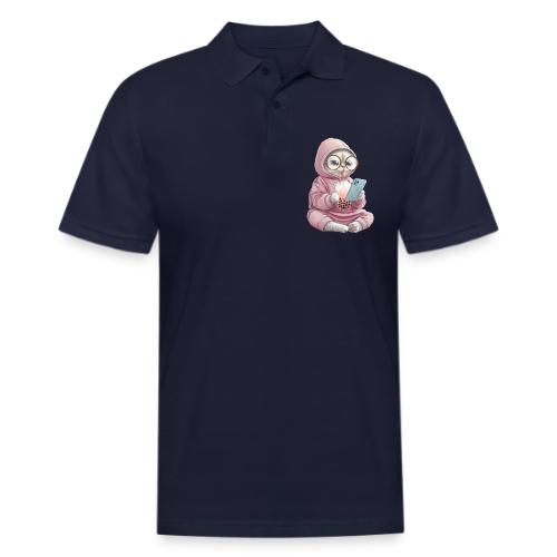 Cool Cat Bubble Tea Cartoon Design - Men's Pique Polo Shirt