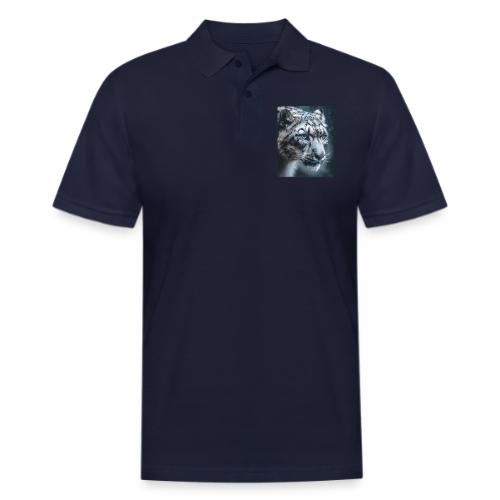 Snow Leopard Blue Eyes Design - Men's Pique Polo Shirt