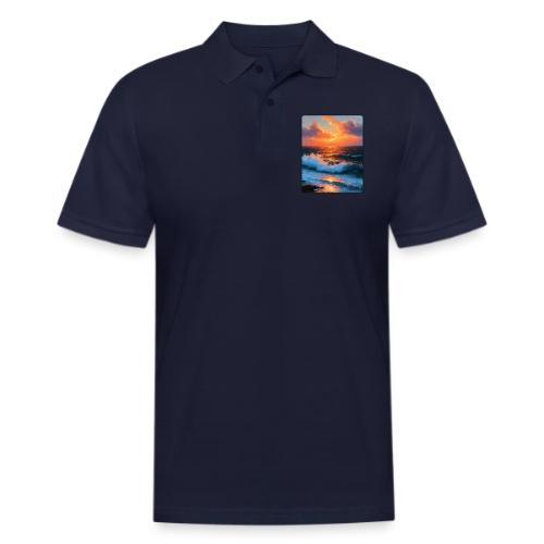 Sunset Storm Waves Oil Painting - Men's Pique Polo Shirt