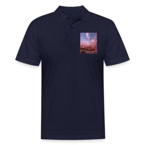 Cosmic Moon & Cosmos Flowers Art - Men's Pique Polo Shirt