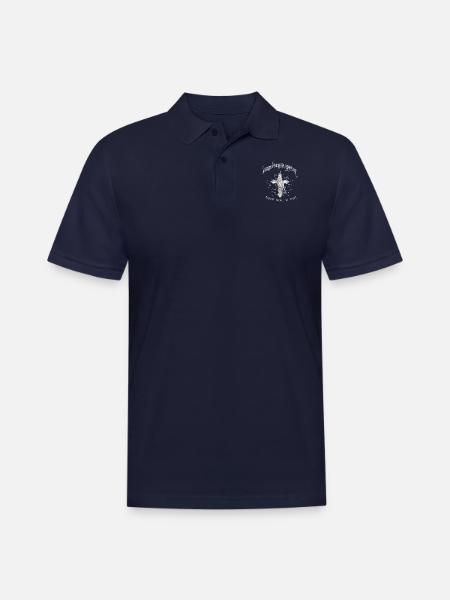 Fortis Fortuna Adiuvat - Cross and Hand Tattoo - Men's Pique Polo Shirt - midnight navy