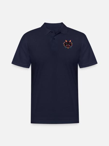 Cat Face - Men's Pique Polo Shirt - midnight navy