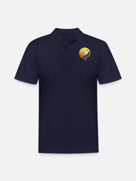 Wolf Howling At The Moon - Men's Pique Polo Shirt - midnight navy