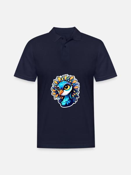 Peacock Bird Illustration - Men's Pique Polo Shirt - midnight navy