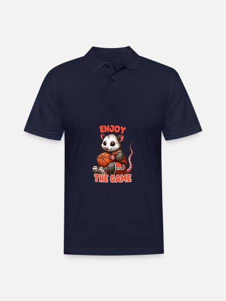 Opossum With Basketball - Men's Pique Polo Shirt - midnight navy
