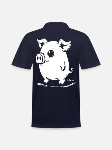 Cute Cartoon Pig - Men's Pique Polo Shirt - midnight navy
