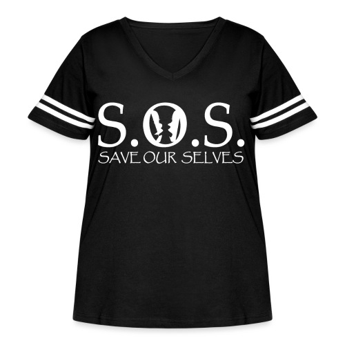 SOS WHITE4 - Women's Curvy Vintage Sports T-Shirt