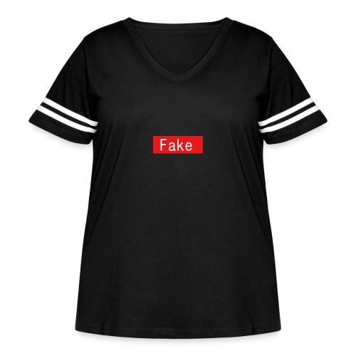 Fake By Clean Finish - Women's Curvy V-Neck Football Tee