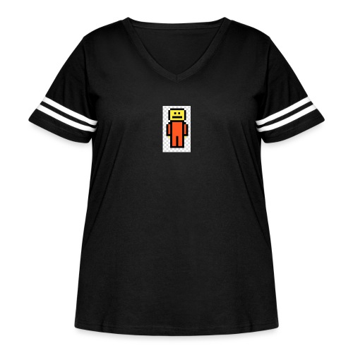 Pixel man[prison outfit] - Women's Curvy V-Neck Football Tee