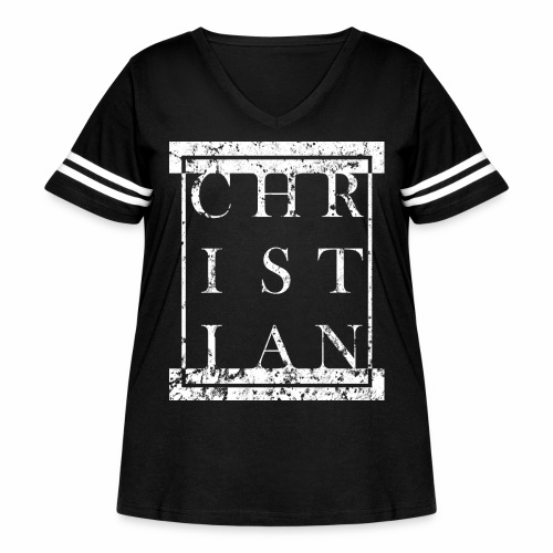 CHRISTIAN Religion - Grunge Block Box Gift Ideas - Women's Curvy V-Neck Football Tee