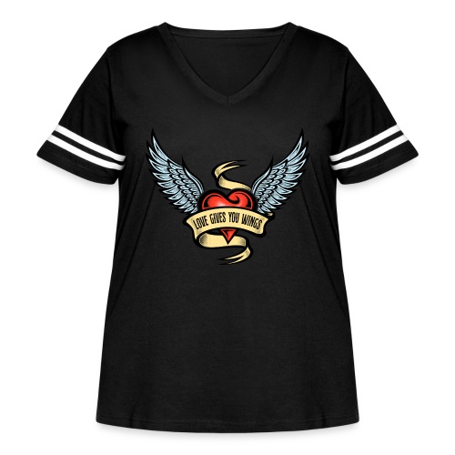 Love Gives You Wings, Heart With Wings - Women's Curvy V-Neck Football Tee