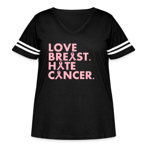 Love Breast. Hate Cancer. Breast Cancer Awareness) - Women's Curvy V-Neck Football Tee