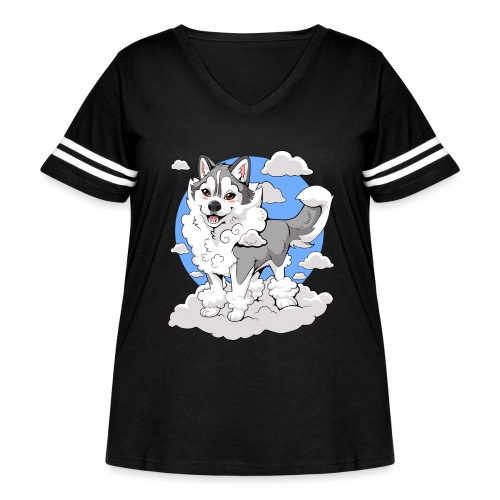 Memphis the Fluffy Land Cloud | Siberian Husky - Women's Curvy Vintage Sports T-Shirt