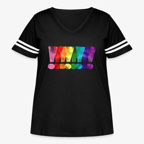 Distressed Gilbert Baker LGBT Pride Exclamation - Women's Curvy Vintage Sports T-Shirt