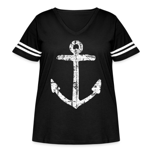 Anchor (Vintage White) Boating & Sailing - Women's Curvy V-Neck Football Tee