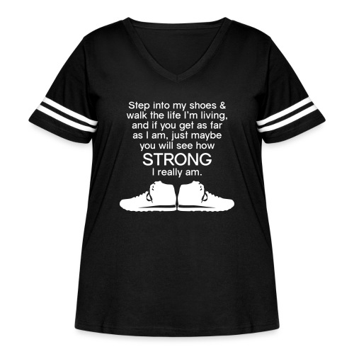 Step into My Shoes (tennis shoes) - Women's Curvy V-Neck Football Tee