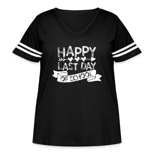 Happy Last Day of School Chalk Teachers T-Shirts - Women's Curvy Vintage Sports T-Shirt