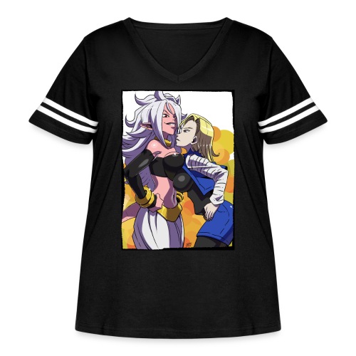 androids 18 and 21 - Women's Curvy V-Neck Football Tee