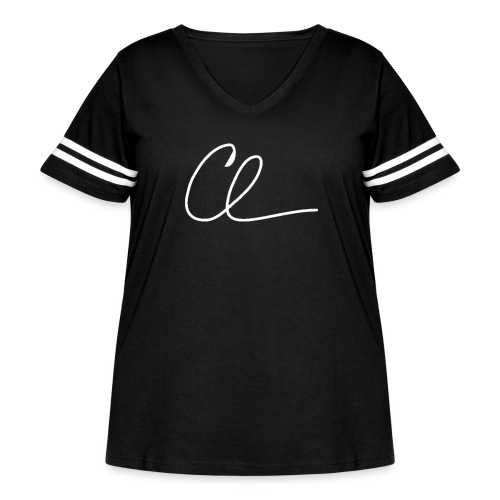 CL Signature (White) - Women's Curvy V-Neck Football Tee