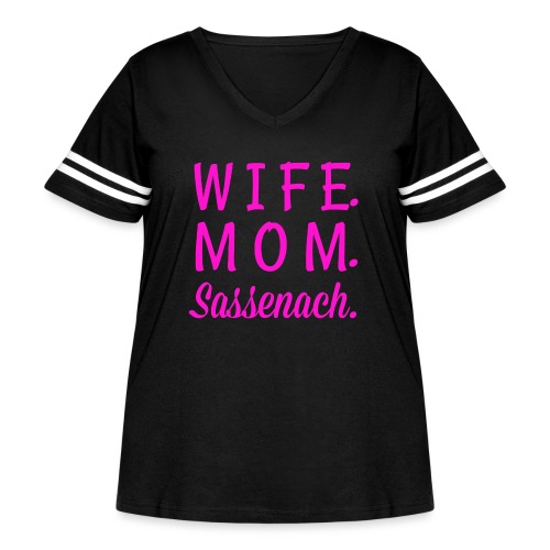 Wife. Mom. Sassenach - Women's Curvy V-Neck Football Tee