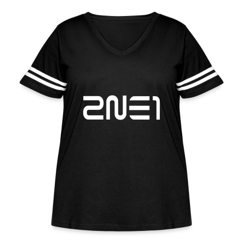 2NE1 Logo in White Women's V-Neck - Women's Curvy Vintage Sports T-Shirt