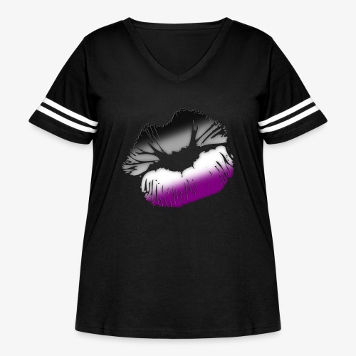 Asexual Pride Big Kissing Lips - Women's Curvy V-Neck Football Tee