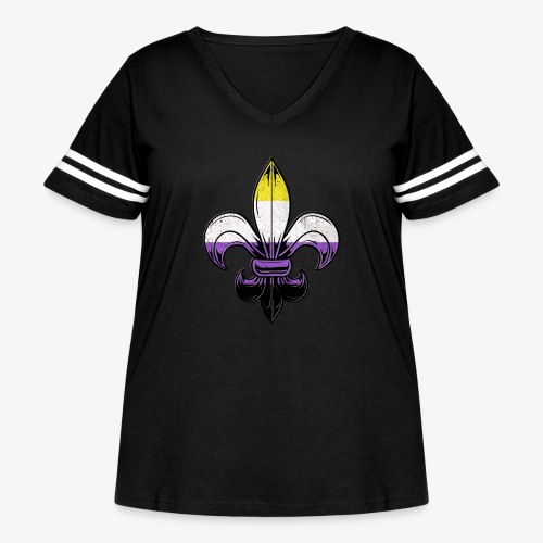 Nonbinary Pride Flag Fleur de Lis TShirt - Women's Curvy Vintage Sports T-Shirt