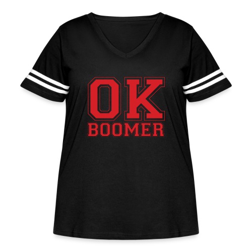 OK OK Boomer Red - Women's Curvy V-Neck Football Tee