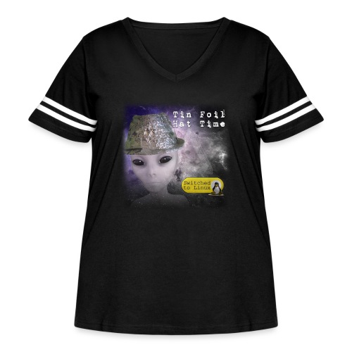 Tin Foil Hat Time (Space) - Women's Curvy V-Neck Football Tee