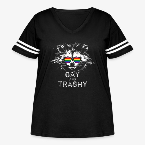 Gay and Trashy Raccoon Sunglasses Gilbert Baker - Women's Curvy V-Neck Football Tee