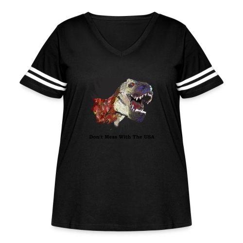 T-rex Mascot Don't Mess with the USA - Women's Curvy Vintage Sports T-Shirt
