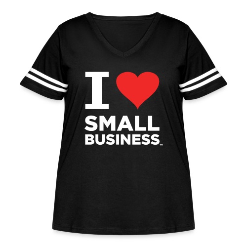 I Heart Small Business Logo (Red & White) - Women's Curvy V-Neck Football Tee