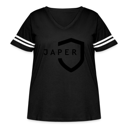 JAPER-Black-Shield - Women's Curvy V-Neck Football Tee