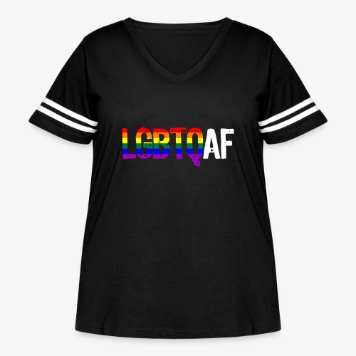 LGBTQ AF LGBTQ as Fuck Rainbow Pride Flag - Women's Curvy V-Neck Football Tee