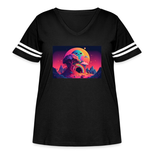 Sleepy Moon Over Forest Rainbow Portal - Women's Curvy Vintage Sports T-Shirt
