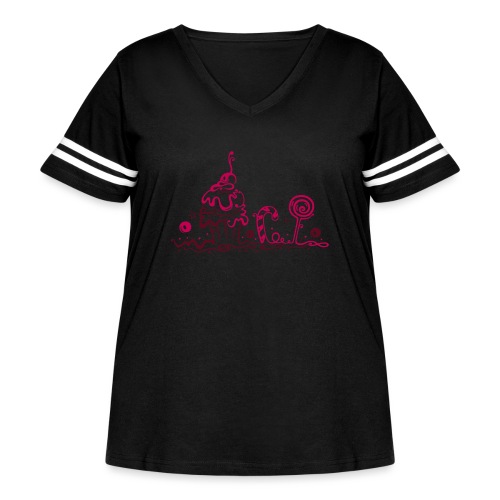 Cupcake with lollipop and lots of chocolate. - Women's Curvy V-Neck Football Tee