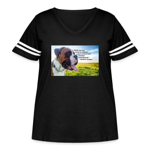 Until one has loved an animal - Women's Curvy V-Neck Football Tee