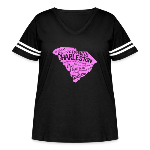 CharlestonDirections Pink - Women's Curvy Vintage Sports T-Shirt