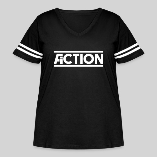 Action Fiction Logo (White) - Women's Curvy V-Neck Football Tee
