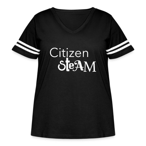 Citizen Steam - White - Women's Curvy V-Neck Football Tee